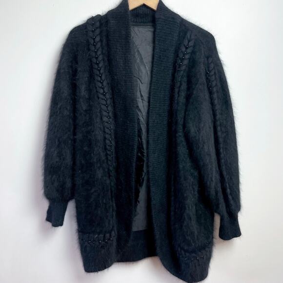 Unbranded Sweaters - Vintage 90s Angora Open Front Cardigan Sweater Jacket‎ Beaded Statement Japandi